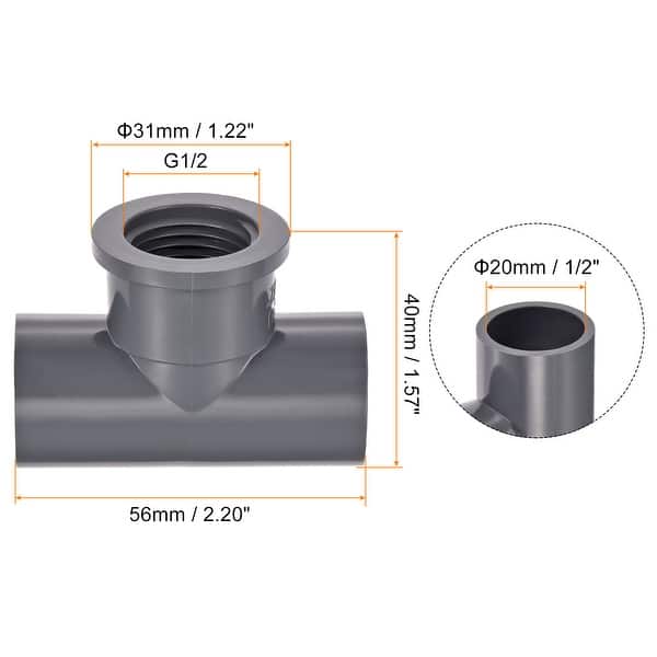Tee Pipe Fitting G1/2 Female Thread DN15 1/2" ID Socket PVCU Adapter